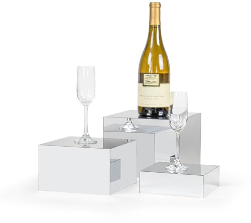 Red Co. Set of 3 Glossy Silver Acrylic Cube Display Nesting Risers with Hollow Bottoms - 2 Pack - color: Silver, size: 6",7",8" - 2 Pack