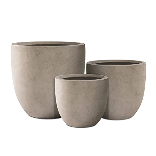 Kante Set of 3 Weathered Concrete Curved Planters 20" 16.5" 13.3" Dia - color: Weathered Concrete, size: 20.1"d + 16.5"d + 13.4"d