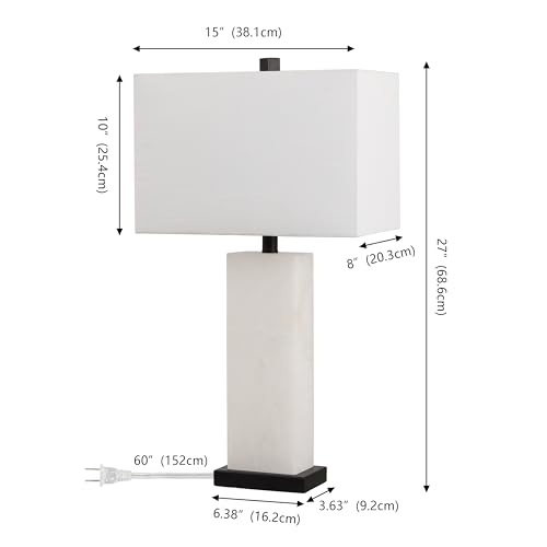 JONATHAN Y Tiggie 27" Alabaster Table Lamp, White Alabaster/Black - color: White Alabaster/Black