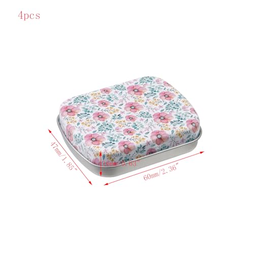 4pcs Red Floral Pattern Empty Hinged Tin Box Metal Tins Storage Box - color: Red Flower