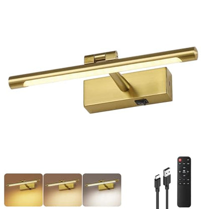 12.6 Inch Gold Picture Light Battery Operated with Remote and Timer - color: Gold, size: 12.6 In