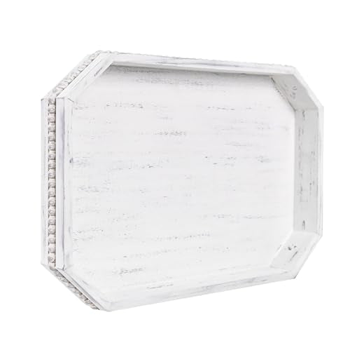 MAONAME Octagonal Wood Serving Tray, Washed White Farmhouse Wood Tray - color: Octagonal -Vintage White, size: 15.8" x 11.8" x 1.6"