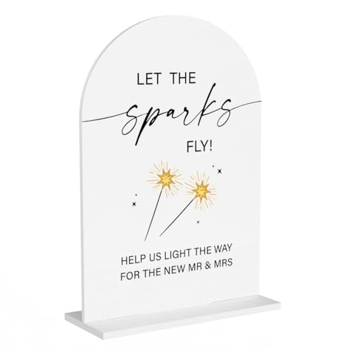 Let Sparks Fly Wedding Sign Sparkle Sign for Wedding Engagement Bridal Shower Party Acrylic sign for Table Desk - color: let the sparks fly