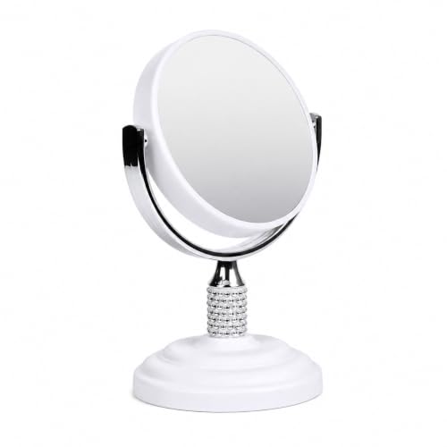 Zahari Home Galvin Double Sided Makeup Mirror with Stand, Desk Mirror 1X/3X Magnification, 360 Degree Swirl, 5.60 inch, White - color: White, size: 5.6"L x 3.8"W