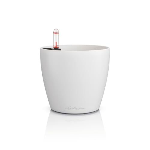 Lechuza Classico Color 21 White, Self-Watering Small Round Planter, D8.3 H7.9 in - color: White Matte, style: 21