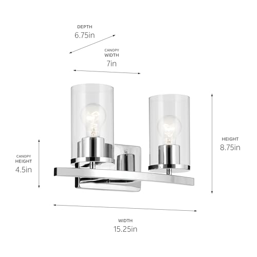 Kichler Crosby 2-Light Bathroom Vanity Light, Chrome - color: Chrome, size: 2 Light, style: Clear Glass