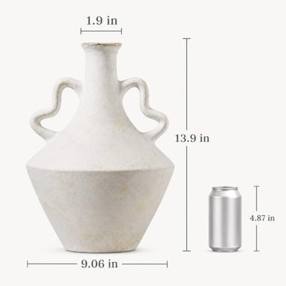 UPWOIGH 14in Distressed Ceramic Vase with Double Handles - color: Off-white, size: 14''