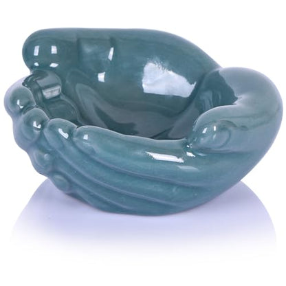 Ceramic Hands Bowl Dish Sculpture, Giving Hands Candy Holder for Succulent Planter, Crystal Rock Holder, Office, Keys Bowl for Entryway Table (Blue) - color: Blue
