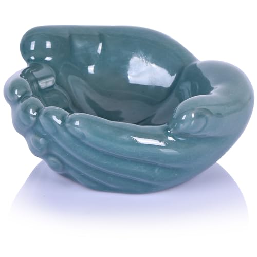 Ceramic Hands Bowl Dish Sculpture, Giving Hands Candy Holder for Succulent Planter, Crystal Rock Holder, Office, Keys Bowl for Entryway Table (Blue) - color: Blue