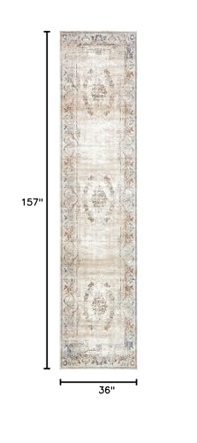 Unique Loom Chateau Collection Area Rug - Lincoln (3' 1" x 13' 1" Runner Blue Cream/Brown) - color: Beige/Light Brown, size: 3'1" x 13'1" (Runner)