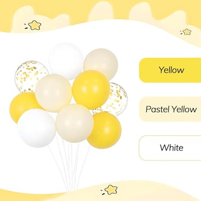 60pcs Yellow and White Balloons 12inch with Gold Confetti Balloons - color: Pastel Yellow