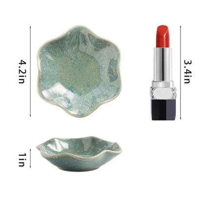 Ceramic Ring Dish, Jewelry Trinket Tray for Rings and Earrings - color: Cyan Surface