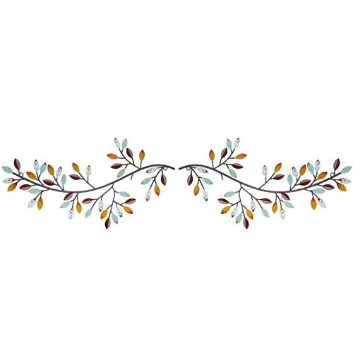 Hotop 2 Pieces Metal Tree Leaf Wall Decor Vine Olive Branch Leaf Wall Art Wrought Iron Scroll Sculptures Above the Bed, Living Room, Outdoor Decoration(Classic Style,Elegant Color) - color: Elegant Color, size: Classic Style