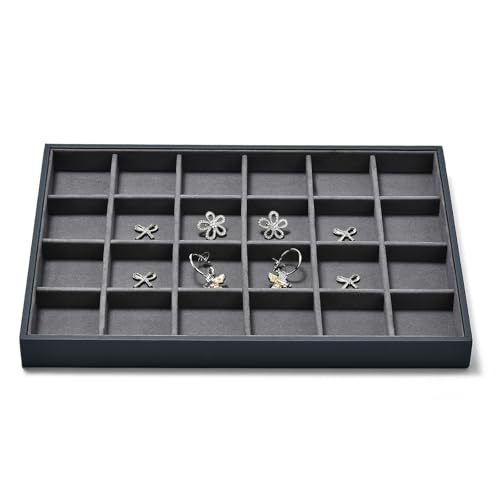 Grey Microfiber 24 Grid Jewelry Display Organizer Tray - size: 24 Grid