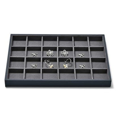 Grey Microfiber 24 Grid Jewelry Display Organizer Tray - size: 24 Grid