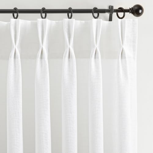 White Linen Pleated Curtains 63 Inch Length for Living Room - color: White, size: 40"W x 63"L (Pack of 2)