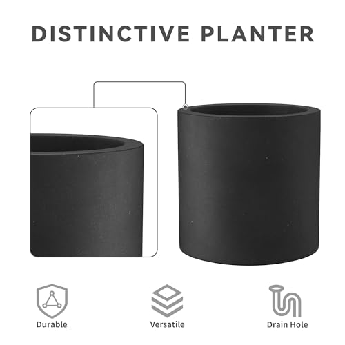 Kante Black Concrete Planter 15.8" Tall All-Weather Round Large Pot - color: Black, size: 15.7" Dia