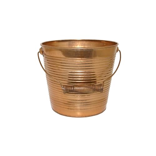 Headwind Vintage Ribbed Metal Planter with Handle, 10-Inch, New Penny – Metal Flower Pot & Decorative Bucket Planter, Rustic Metal Outdoor Planter with Drainage Hole for Indoor Plants & Outdoor Garden - color: New Penny, size: 10"