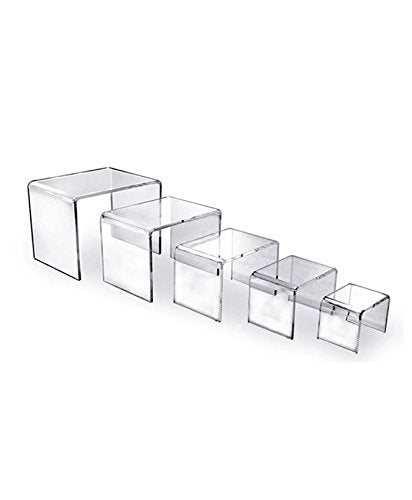 AMKO CTP1103 Set of 5 Acrylic Display Risers, Hi-Gloss, U-Shaped Stands, 5 Different Sized Fixtures, Constructed from 1/8" Thick Acrylic, Light Weight, Precisely Cut Beautifully Polished (Pack of 1)