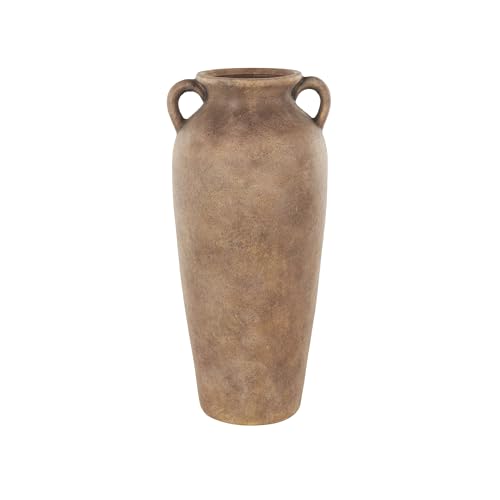 Deco 79 Ceramic Decorative Vase Antique Style Textured Centerpiece Vases with Handles, Flower Vases for Home Decoration 9" x 9" x 20", Copper