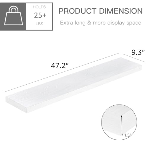 QEEIG Extra Long Floating Shelves for Wall (White, Set of 2, 47.2") - color: C. White, size: 47.2"