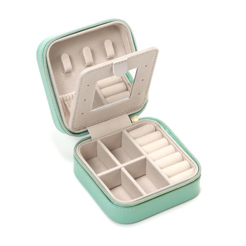 TRODANCE Jewelry Case with Mirror, Small Travel Jewelry Organizer, Portable Mini Storage Box for Rings, Earrings, Necklaces, Gift for Mother Mom, Girl, Daughter, Sisters, Bridesmaids (Blue) - color: B1 - 1 pack - blue