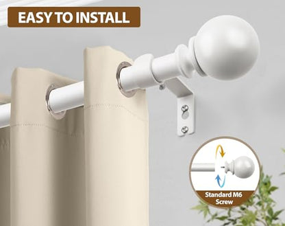 KAMANINA 7/8 Inch White Curtain Rod 72 to 144 Inch with Round Finials - color: Ivory White, size: 72-144"