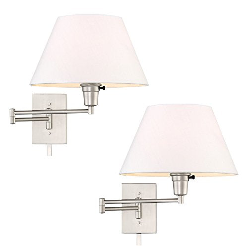 Kira Home Cambridge 15" Modern Swing Arm Wall Sconce + 3-Way Switch, 2-Pack - color: Brushed Nickel,White Shade,2-Pack