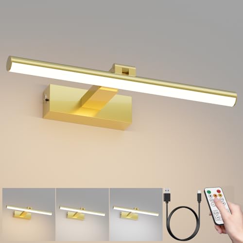 15.5In Battery Operated Picture Light 10000mAh Rechargeable Art Light Wireless Gallery Light 3CCT Dimmable for Paintings - color: Gold