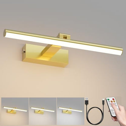 15.5In Battery Operated Picture Light 10000mAh Rechargeable Art Light Wireless Gallery Light 3CCT Dimmable for Paintings - color: Gold