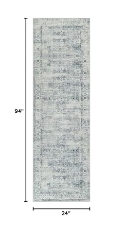 Morebes Vintage Hallway Runner Rug 2.5x8, Modern Kitchen Rugs Non Slip Washable, Soft Low-Profile Distressed Entryway Carpet Runner for Hallways Laundry Room Bathroom Foyer Indoor Floor, Blue-Gray - color: Grey-blue/Multi, size: 2.5' x 8' (Runner)