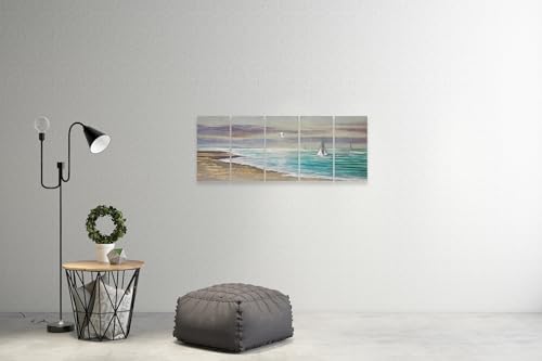 YHSKY ARTS Beach Theme Metal Wall Art - 5 Panels Aluminum Sea Waves Sculpture - color: Beach Wall Art, size: 64x24IN