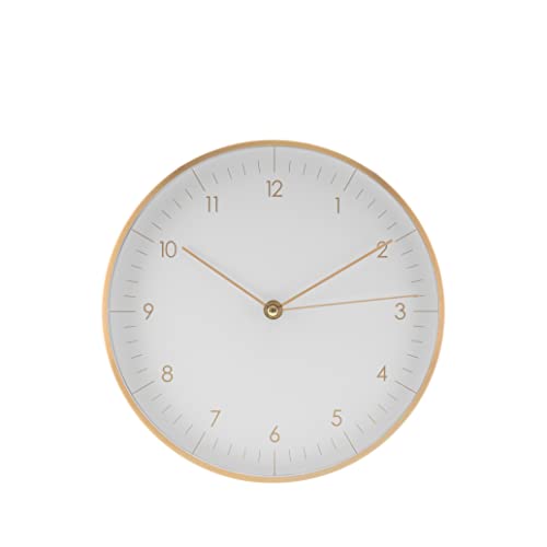 LUUK LIFESTYLE Modern Silent Quartz Wall Clock, 10in, White & Gold | Designed in Germany, Simple & Elegant, Non-ticking, Analog, Battery operated, Housewarming gift, for Living room, Bedroom - color: White, 10"