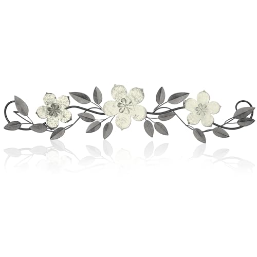 Wesiti Metal Flower Wall Art Decor Vintage Wrought Scroll, White - color: White