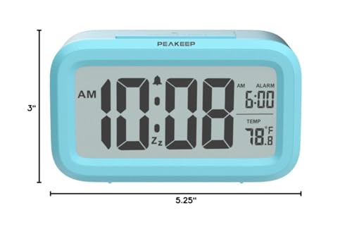 Peakeep Night Light Digital Alarm Clock Battery Operated Indoor Temperature - color: Blue