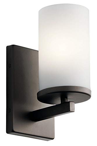 Kichler Crosby 9.25" 1-Light Wall Sconce Light, Black - color: Black, size: 1 Light, style: Satin Etched Cased Opal Glass