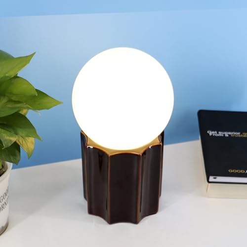 Modern Ceramics Table Lamp Brown Ceramic Base White Jade Round Ball Glass Accent Table Lamp Living Room Bedroom Bedside Nightstand House Office Home Reading - color: Brown Ceramic
