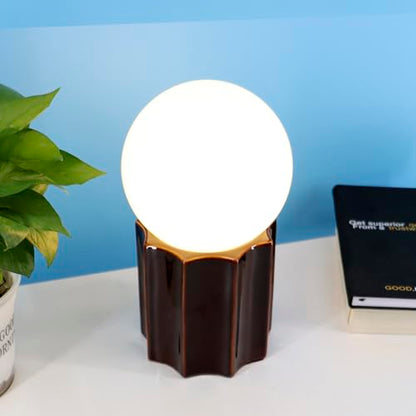 Modern Ceramics Table Lamp Brown Ceramic Base White Jade Round Ball Glass Accent Table Lamp Living Room Bedroom Bedside Nightstand House Office Home Reading - color: Brown Ceramic