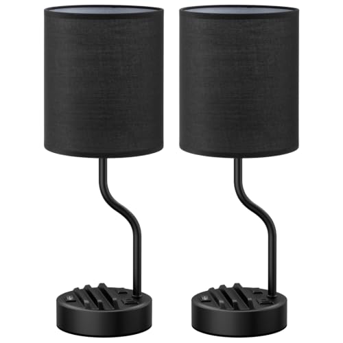 Fenmzee Bedside Lamps for Bedroom Set - 18" Black Table Lamp for Nightstand - color: Black
