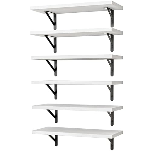 YGEOMER 16.5 Inch Floating Shelves for Wall Home Decor, White, Set of 6 - color: White, size: 16.5 x 6.1 x 0.59 inches