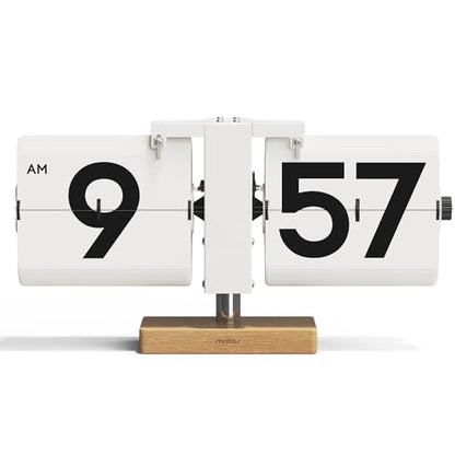 mooas Classic Modern Wood Big Flip Desk Clock (White) - color: Big Wood White