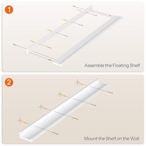 HOOBRO Floating Shelves, Wall Shelf Set of 3, 47.2 Inches Hanging Shelf - color: White, size: 47.2 Inches