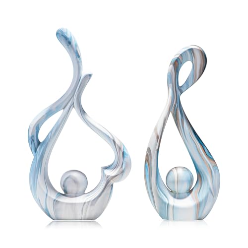 Blue Marble Abstract Sculptures Set of 2, Coffee Table Centerpiece - color: Blue Marble Set 9697&11473