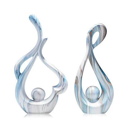 Blue Marble Abstract Sculptures Set of 2, Coffee Table Centerpiece - color: Blue Marble Set 9697&11473