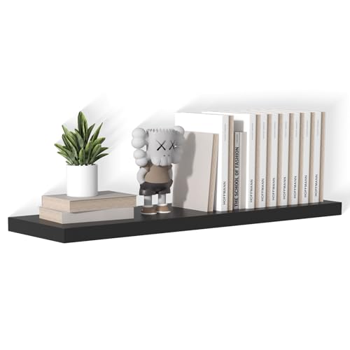 40 Inch Floating Shelf 1 Pack Large Floating Shelves for Wall No Drilling Accessories Included Deep Wall Shelves for Living Room Kitchen Farmhouse 40" W x 12" D x 1.2" Black - color: Black, size: 40 Inch