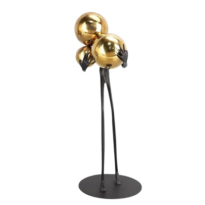 Modern Abstract Cast Iron Sculpture with Golden Spheres – 16.2 in Tall Handmade Minimalist Figurine Art for Home Office Decor, Industrial Desktop Ornament Gift (Black) - style: Holding the ball man