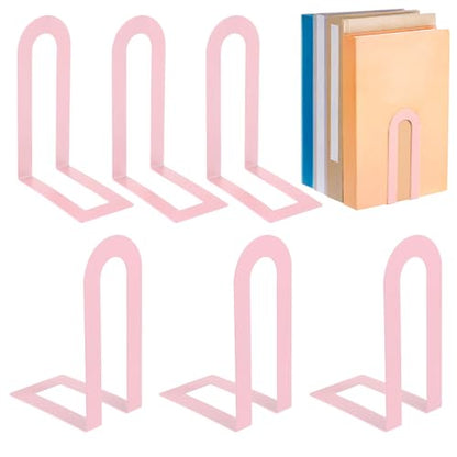 Chunful 6 Pcs Pink Metal BookEnds Shelves, 5.5 x 3.75 x 2.25 in - color: Pink, size: 5.5*3.75*2.25inch