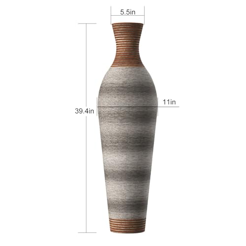 39-Inch Tall Floor Vase, Modern PVC Decorative Ribbed Design with Artificial Rattan Look, Large Statement Piece for Living Room, Freestanding Flower Holder