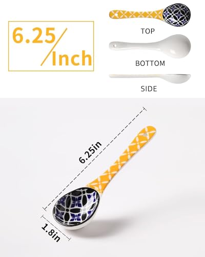 Metahom Ceramic Small Serving Spoons, Colorful Soup Spoon Set of 6 - size: 6.25 inch