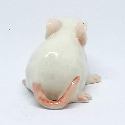 Handmade Ceramic White Mouse Figurine, Woodland Shelf Decor